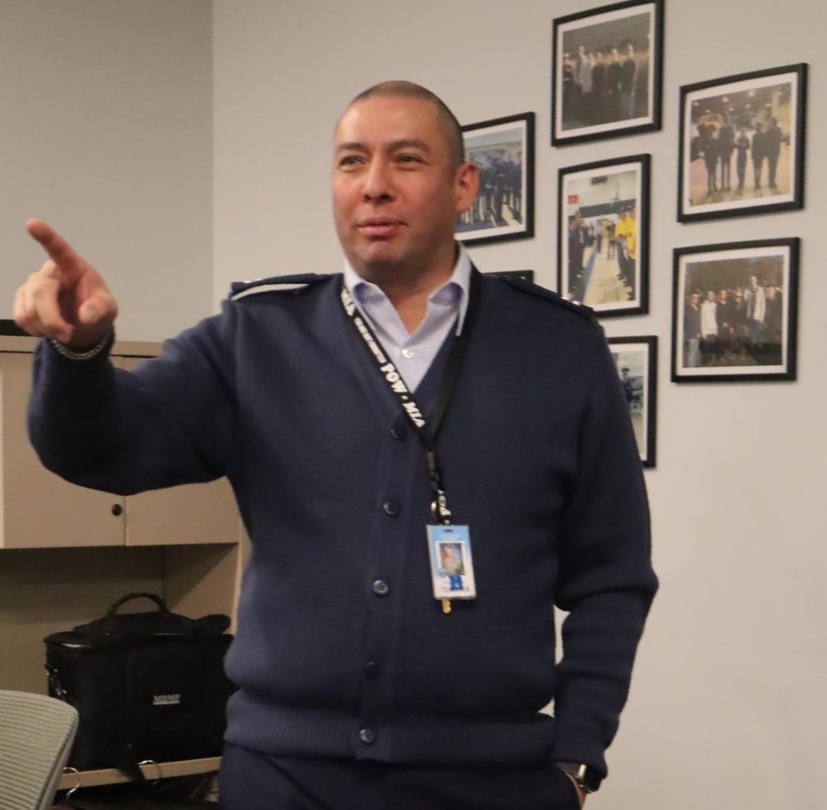 Captain Dominguez gives directions to the class. 