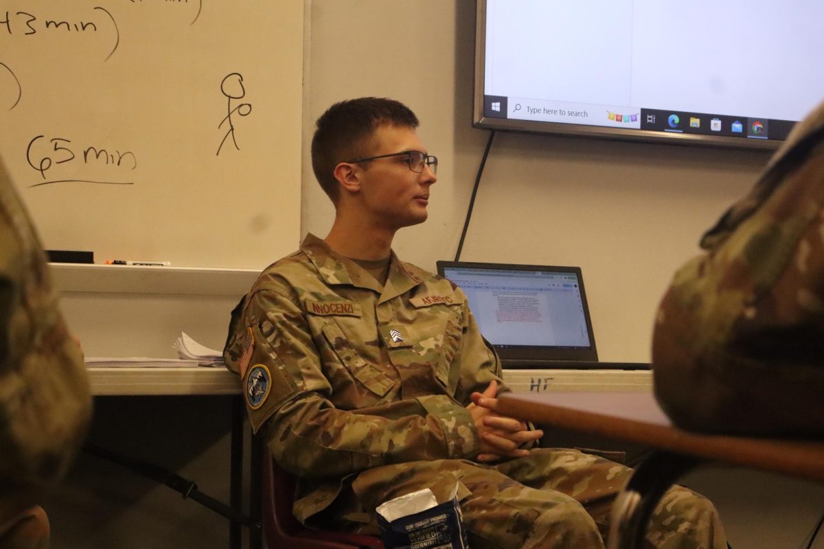 Cadet Colonel Innocenzi sits diligently in JROTC